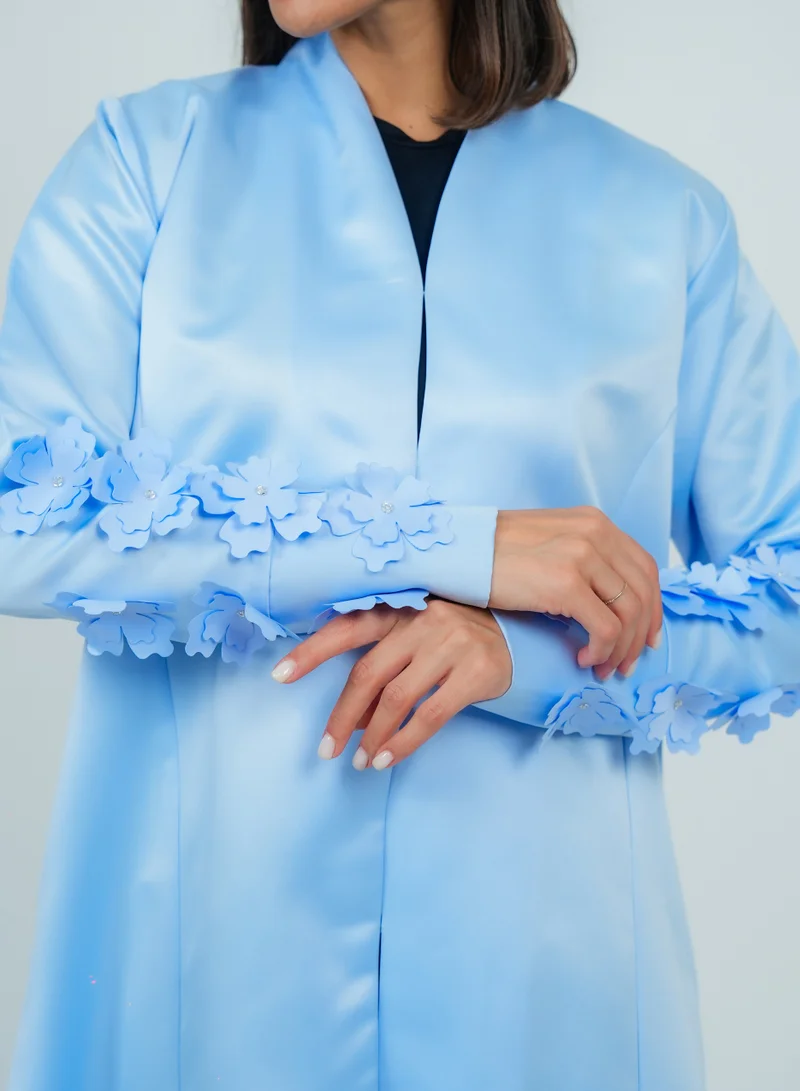 Rosette Abaya Stylish sky-blue abaya Embroidered with Flowers on sleeves